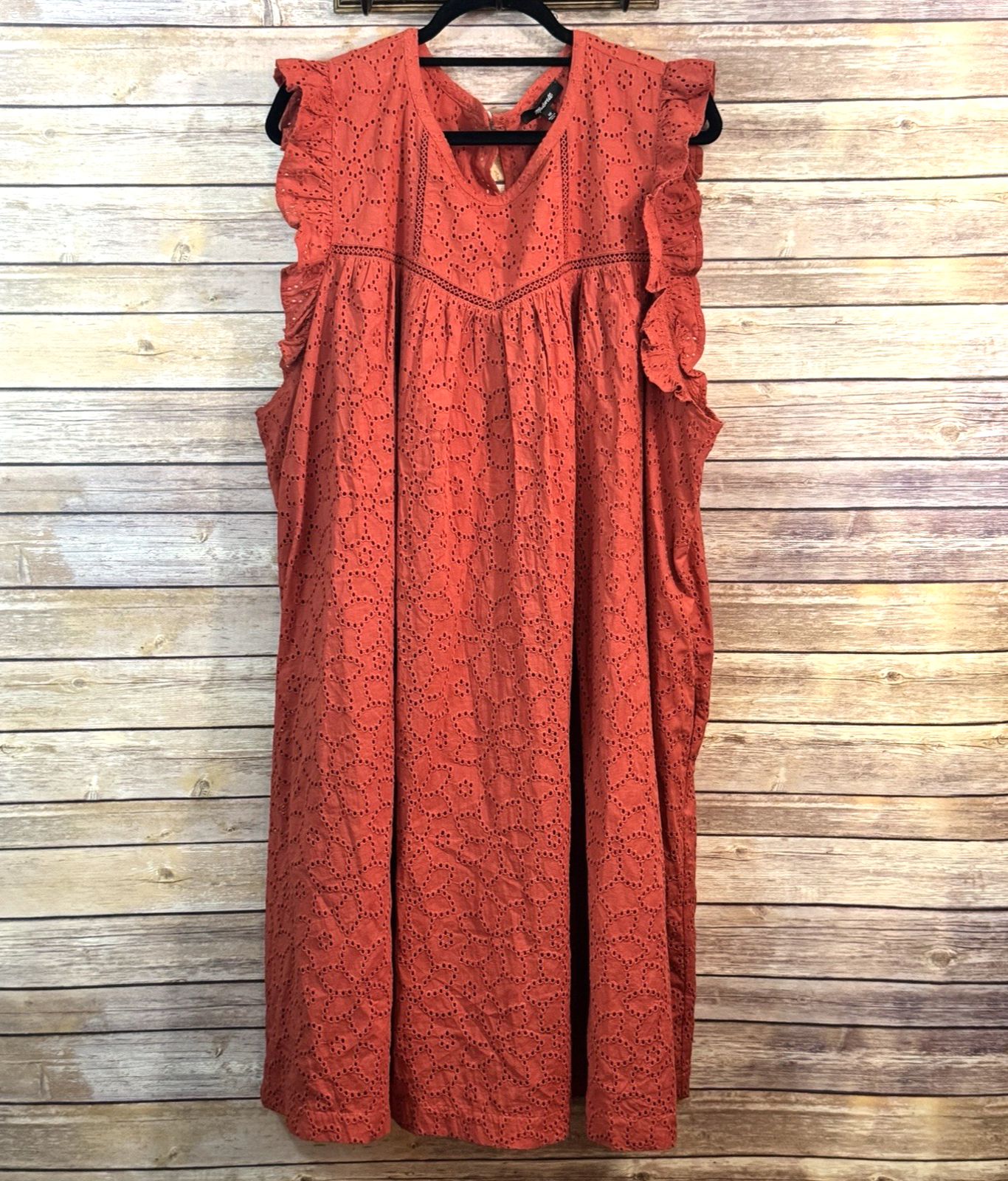 Madewell Womens Orange Ruffle Sleeve Eyelet Dress Casual Relaxed Comfy 4x